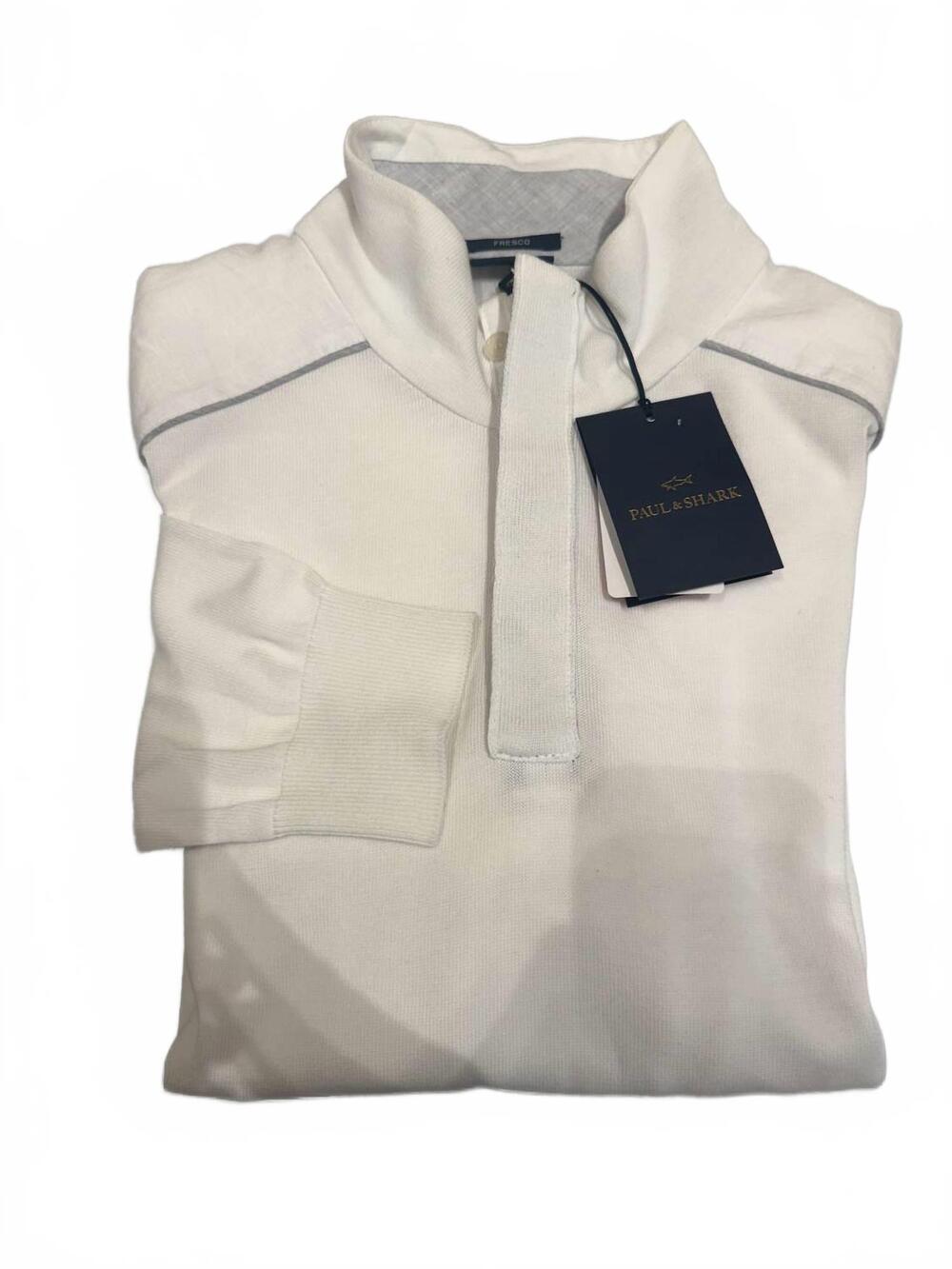 NEW PAUL & SHARK men's quarter zip sweater in white